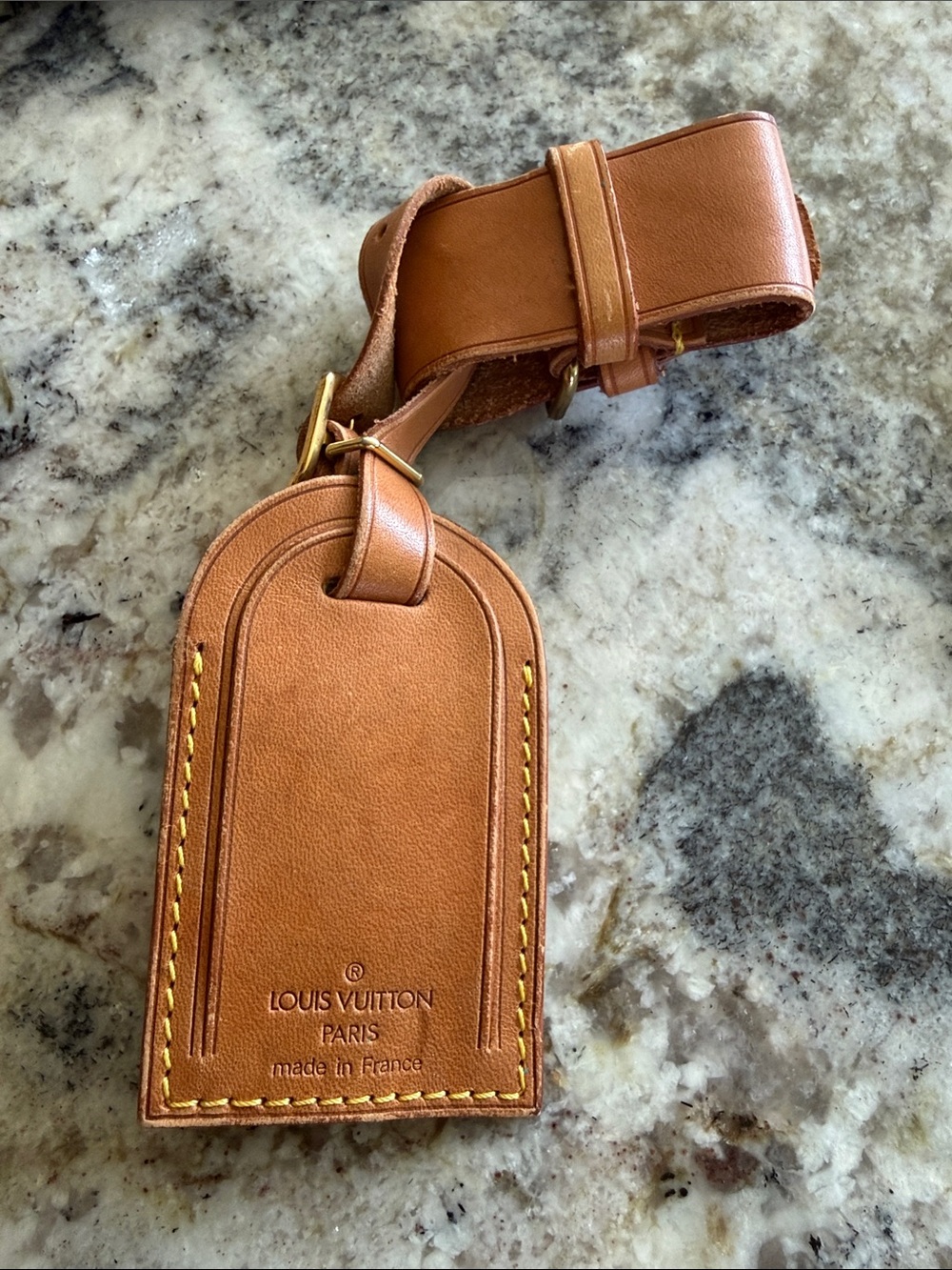 Louis Vuitton Brown Leather Luggage Tag with Gold Hardware
